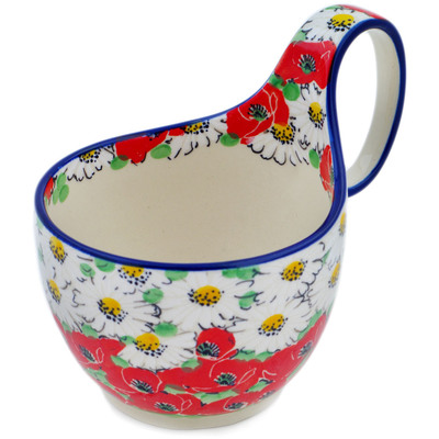 Polish Pottery Bowl with Loop-Handle 16 oz Spring Blossom Harmony UNIKAT