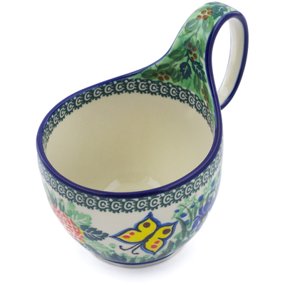 Polish Pottery Bowl with Loop Handle 16 oz Spring Garden UNIKAT