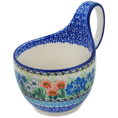 Polish Pottery Bowl with Loop-Handle 16 oz Spring Joy UNIKAT