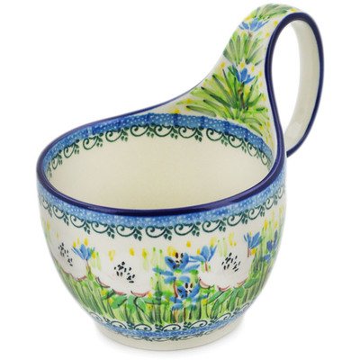 Polish Pottery Bowl with Loop-Handle 16 oz Spring Morning UNIKAT