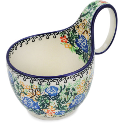 Polish Pottery Bowl with Loop Handle 16 oz Spring Rose UNIKAT
