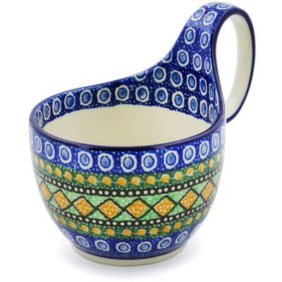 Polish Pottery Bowl with Loop-Handle 16 oz Stained Glass Window UNIKAT