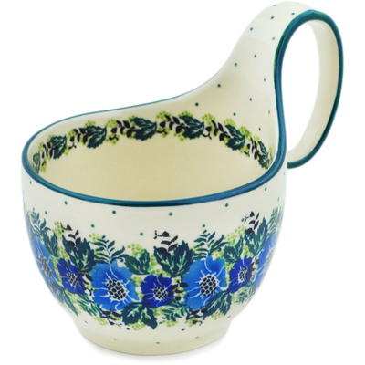 Polish Pottery Bowl with Loop Handle 16 oz Stormy Poppy Chain