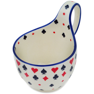 Polish Pottery Bowl with Loop-Handle 16 oz Suit Of Cards