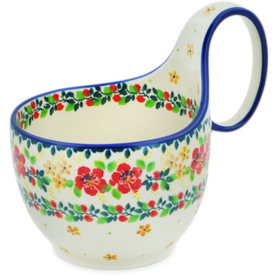 Polish Pottery Bowl with Loop Handle 16 oz Summer Blossoms