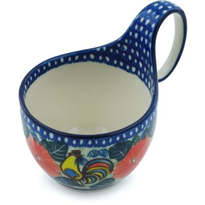 Polish Pottery Bowl with Loop Handle 16 oz Summer Rooster UNIKAT