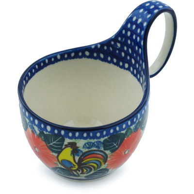 Polish Pottery Bowl with Loop-Handle 16 oz Summer Rooster UNIKAT