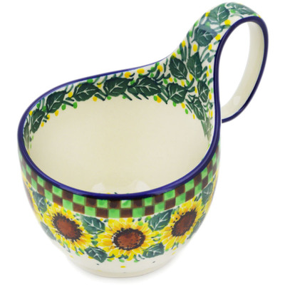 Polish Pottery Bowl with Loop Handle 16 oz Summer Sunflower UNIKAT