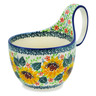 Polish Pottery Bowl with Loop Handle 16 oz Summer Sunflowers UNIKAT