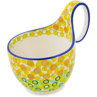 Polish Pottery Bowl with Loop-Handle 16 oz Summer Tonic UNIKAT