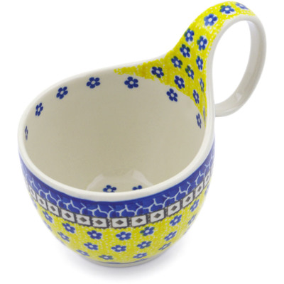 Polish Pottery Bowl with Loop-Handle 16 oz Sunburst Daisies