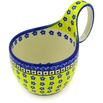 Polish Pottery Bowl with Loop Handle 16 oz Sunburst Daisies