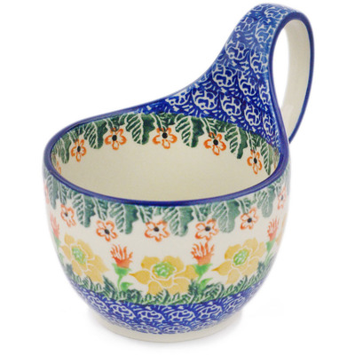 Polish Pottery Bowl with Loop-Handle 16 oz Sunlit Wreath
