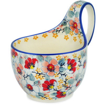 Polish Pottery Bowl with Loop-Handle 16 oz Sweet Floral Bliss UNIKAT