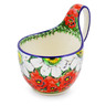 Polish Pottery Bowl with Loop Handle 16 oz Sweet Red Petals UNIKAT