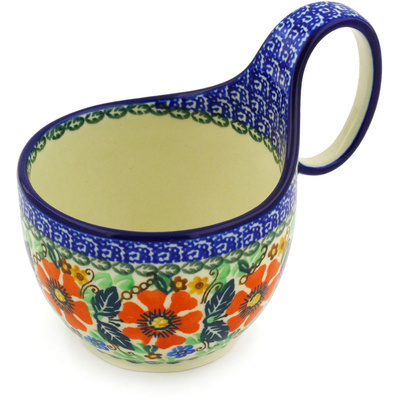 Polish Pottery Bowl with Loop Handle 16 oz Texas Blooms UNIKAT