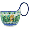 Polish Pottery Bowl with Loop-Handle 16 oz Tiger Green Jungle UNIKAT