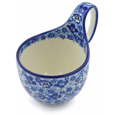 Polish Pottery Bowl with Loop-Handle 16 oz True Blue Calico