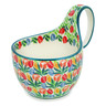 Polish Pottery Bowl with Loop Handle 16 oz Tulip Cascade UNIKAT