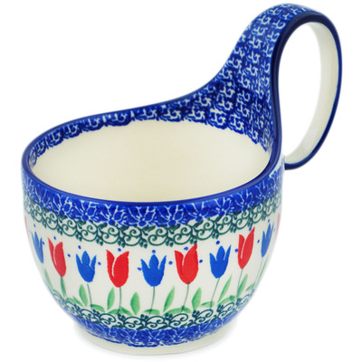 Polish Pottery Bowl with Loop Handle 16 oz Tulip Fever