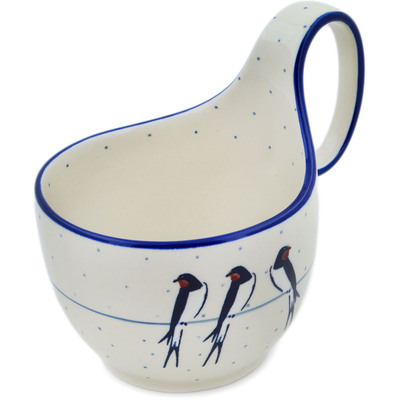 Polish Pottery Bowl with Loop-Handle 16 oz Waiting UNIKAT