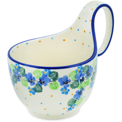 Polish Pottery Bowl with Loop-Handle 16 oz Waterfall Blooms