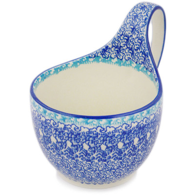 Polish Pottery Bowl with Loop-Handle 16 oz Waves