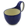 Polish Pottery Bowl with Loop Handle 16 oz White Polka Dot UNIKAT