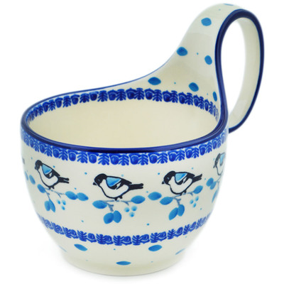 Polish Pottery Bowl with Loop Handle 16 oz Winter Sparrow