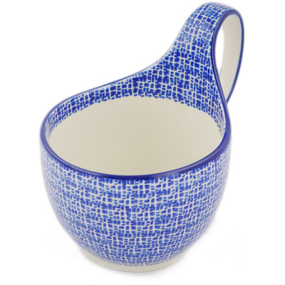 Polish Pottery Bowl with Loop-Handle 16 oz Woven Blues