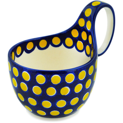 Polish Pottery Bowl with Loop Handle 16 oz Yellow Dots