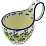 Polish Pottery Bowl with Loop-Handle 16 oz Yellow Flower Wreath