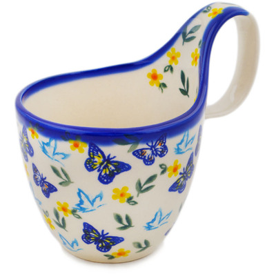 Polish Pottery Bowl with Loop-Handle 7&quot; Butterfly Ballet