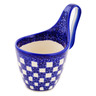 Polish Pottery Bowl with Loop-Handle 7&quot; Floral Checkerboard