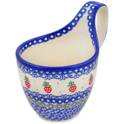 Polish Pottery Bowl with Loop-Handle 7&quot; Little Red Strawberries