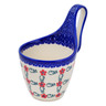 Polish Pottery Bowl with Loop-Handle 7&quot; Red Flower Lattice