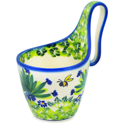 Polish Pottery Bowl with Loop Handle Bees A&#039;buzz UNIKAT