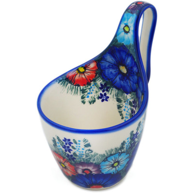 Polish Pottery Bowl with Loop Handle Bouquet Of Love UNIKAT