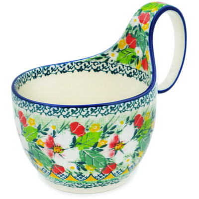 Polish Pottery Bowl with Loop Handle, loop bowl 16 oz Country Boutique UNIKAT