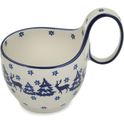 Polish Pottery Bowl with Loop Handle, loop bowl 16 oz Winter Deer