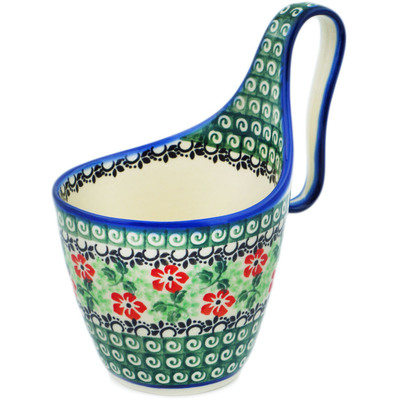 Polish Pottery Bowl with Loop Handle Poppies Charm UNIKAT