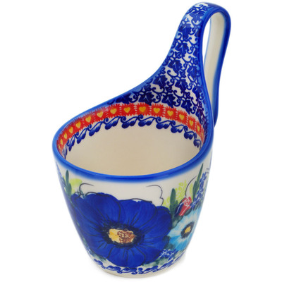 Polish Pottery Bowl with Loop Handle The Beauty Of Blue Poppies UNIKAT