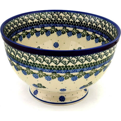 Polish Pottery Bowl with Pedestal 10&quot; Blackberry Vines