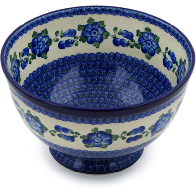 Polish Pottery Bowl with Pedestal 10&quot; Blue Poppies