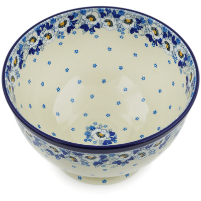 Polish Pottery Bowl with Pedestal 10&quot; Blue Spring