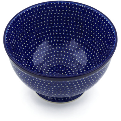 Polish Pottery Bowl with Pedestal 10&quot; White Polka Dot UNIKAT