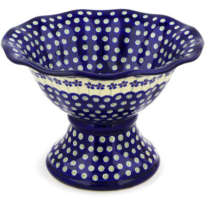 Polish Pottery Bowl with Pedestal 11&quot; Flowering Peacock