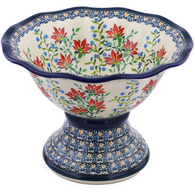 Polish Pottery Bowl with Pedestal 11&quot; UNIKAT