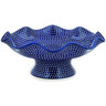 Polish Pottery Bowl with Pedestal 15&quot; Tiny Peacock Eyes UNIKAT