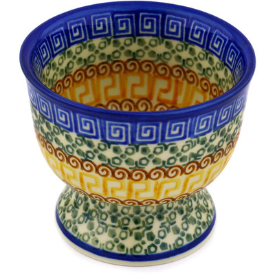 Polish Pottery Bowl with Pedestal 4&quot; Grecian Sea